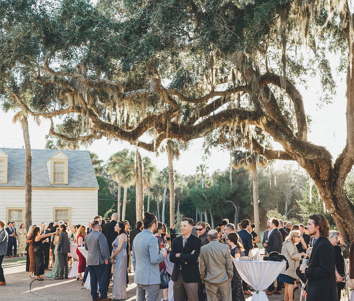 Guests celebrating at an outdoor wedding reception